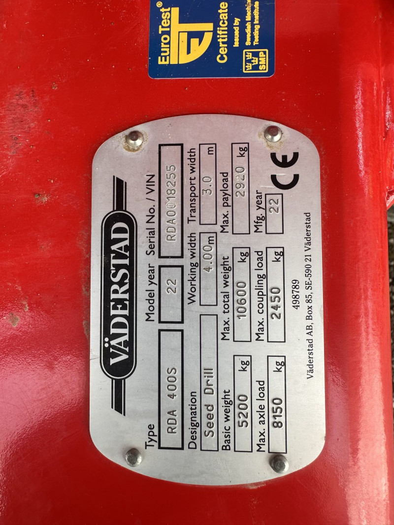 2022 Vaderstad  Rapid  RDA 400s